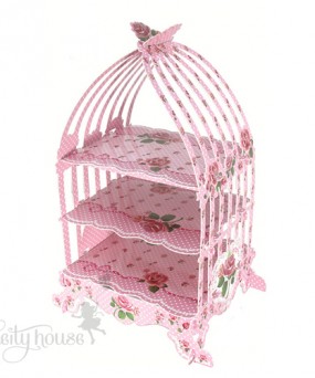 Birdcage Cake Stand - Pink Roses