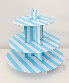 Tier Cake Stand - Stripe Light Blue