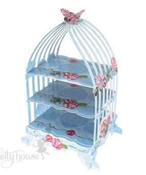 Birdcage Cake Stand - Blue Heart Roses