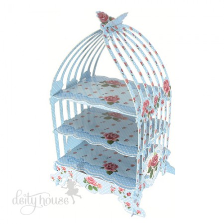 Birdcage Cake Stand - Blue Roses