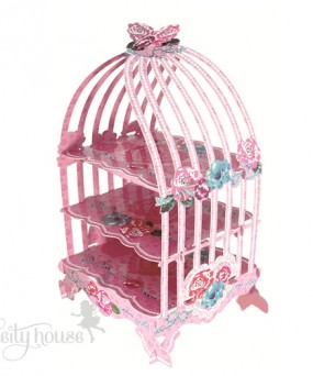 Birdcage Cake Stand - Pink Heart Roses